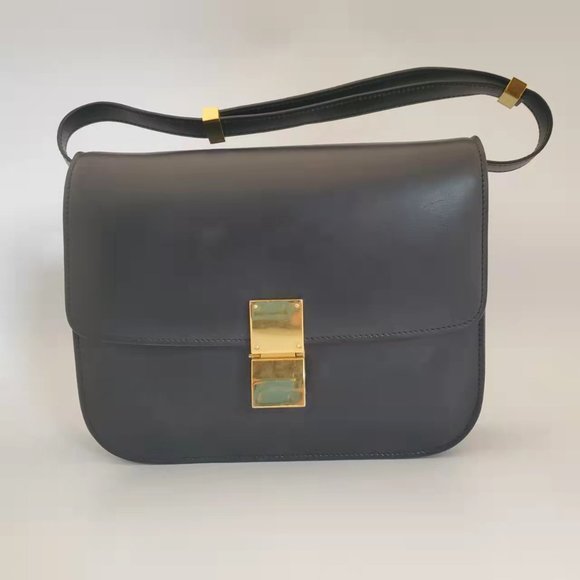 CELINE Classic Box Medium Calfskin Leather Crossbody Bag Black